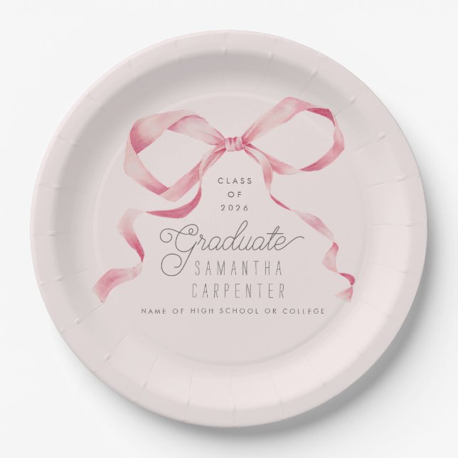 Coquette-Abschlussfeier mit rosa Schleife  Pappteller (Vorderseite)