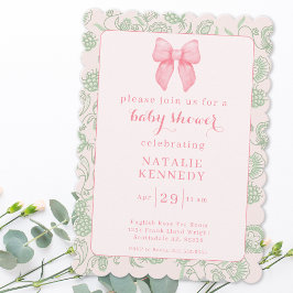 Coquette Aesthetic Pink Bow Sage Green Baby Girl Einladung