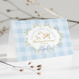 Coquette Alberne Gans Blaue Gingham-Baby-Party Dankeskarte