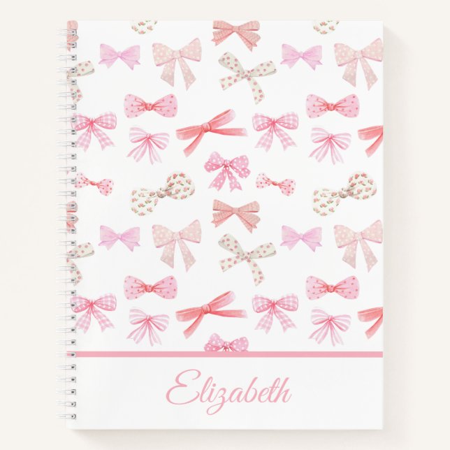 Coquette Ästhetik Light Pink Bows Notizbuch (Vorderseite)