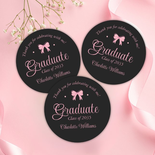 Coquette Ästhetik Pink Bow Abschluss Vielen Dank Runder Aufkleber (Coquette Aesthetic Pink Bow Graduation Thank You Classic Round Sticker
)