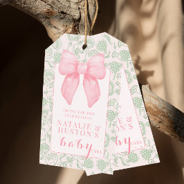 Coquette Ästhetik Pink Bow Sage Green Baby Girl Geschenkanhänger