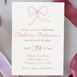 Coquette Ästhetische Pink Bow Feminine Bday Party Einladung
