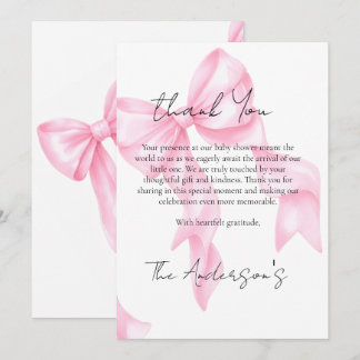 Coquette-Baby-Shower mit rosa Schleife Dankeskarte