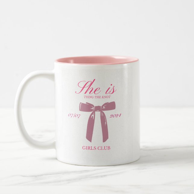 coquette bachelorette sie bindet den Knoten Zweifarbige Tasse (Links)