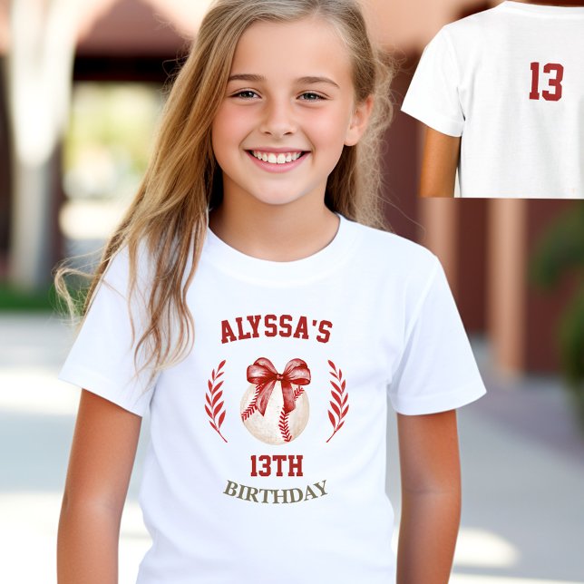 Coquette Baseball Red Bow Birthday Girl Name T-Shirt (Coquette Baseball Red Bow Birthday Girl Name T-Shirt)