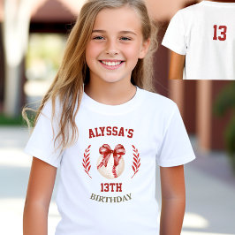 Coquette Baseball Red Bow Birthday Girl Name T-Shirt