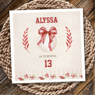 Coquette Baseball Red Bow Floral Vintag Geburtstag Serviette