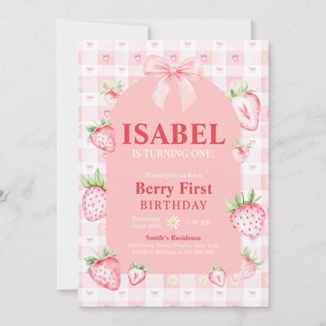 Coquette Berry First Birthday Einladung (Vorderseite)