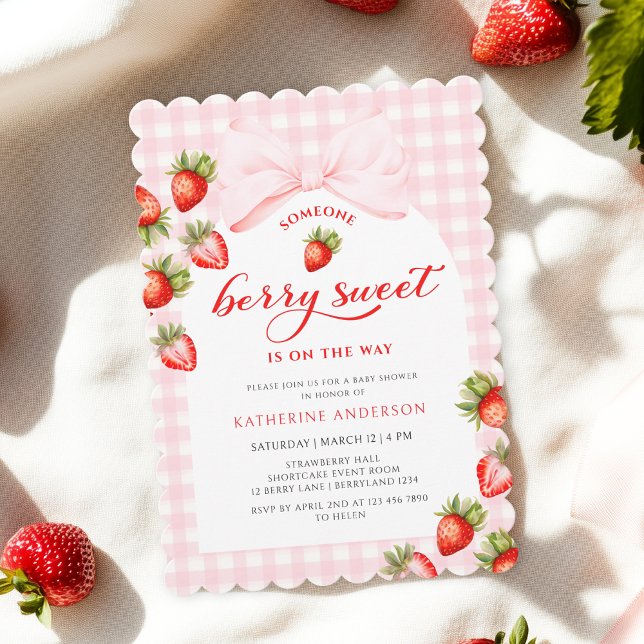 Coquette Berry Sweet Strawberry Baby Dusche Einladung (Von Creator hochgeladen)