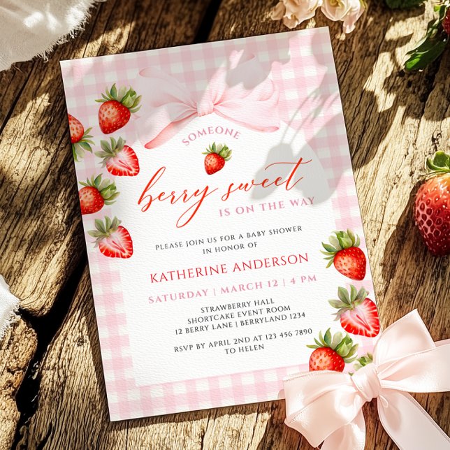 Coquette Berry Sweet Strawberry Baby Dusche Einladung (Von Creator hochgeladen)