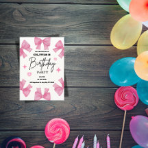 Coquette Birthday Invitation, Pink Bow Aesthetic