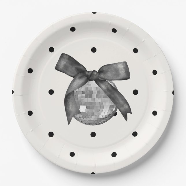 Coquette Black Bow & Disco Ball Elegante Pappteller (Vorderseite)