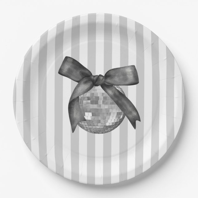 Coquette Black Bow & Disco Ball Elegante Pappteller (Vorderseite)