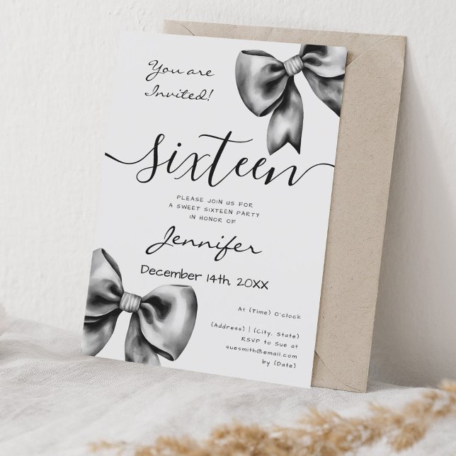 Coquette Black Bow Sweet 16 Geburtstag Einladung (Coquette Black Bow Sweet 16 Birthday Invitation)