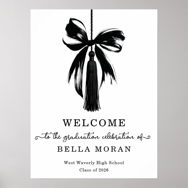 Coquette Black Bow & Tassel Graduation Party Poster (Vorne)