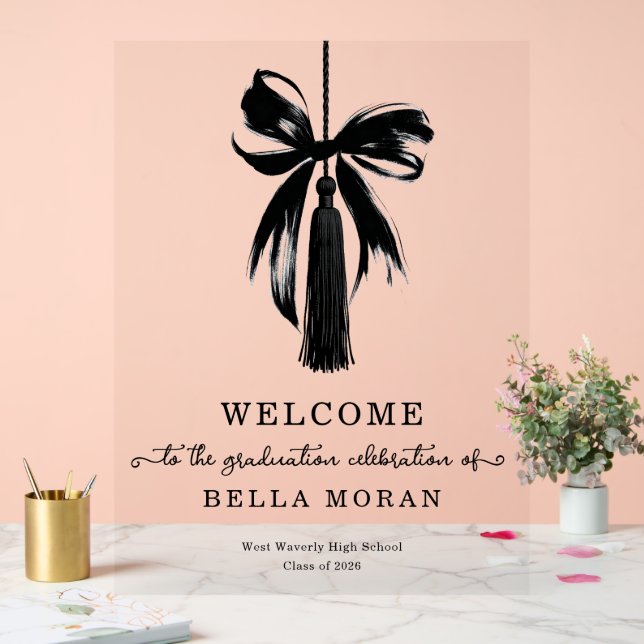 Coquette Black Bow & Tassel Graduation Party Sign Acrylschild (Hochzeit)