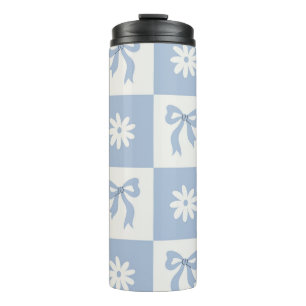 Coquette Blau Karo-Band und florale Koordination Thermosbecher