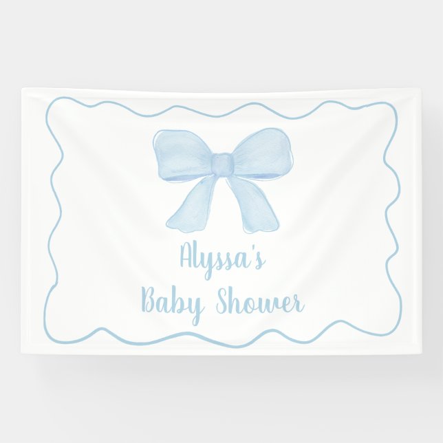 Coquette Blue Bow Baby Dusche Banner (Horizontal)