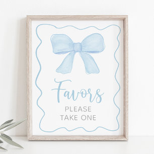 Coquette Blue Bow Baby Dusche Gefallen Zeichen Poster