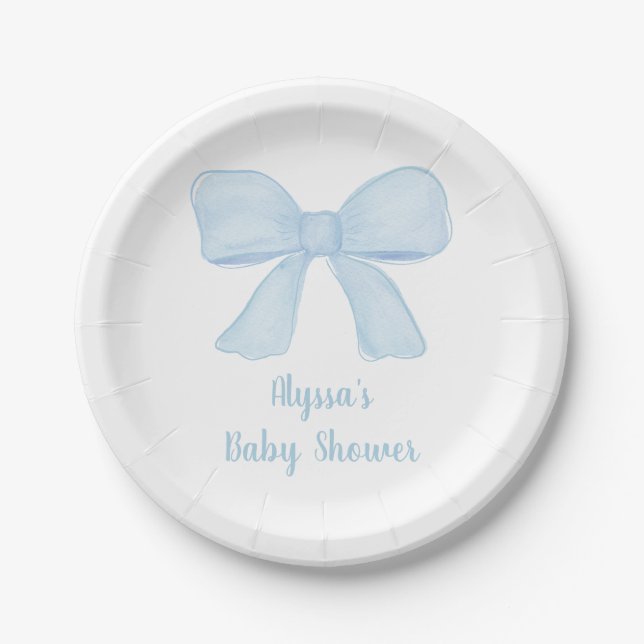Coquette Blue Bow Baby Dusche Pappteller (Vorderseite)