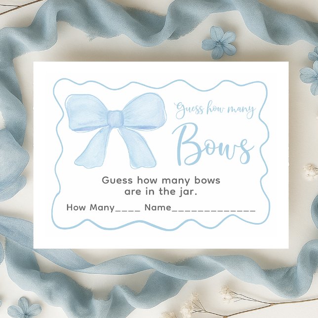 Coquette Blue Bow Baby Dusche schätzt wie viele Sp Begleitkarte (Von Creator hochgeladen)