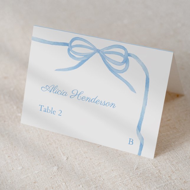 Coquette Blue Bow Mariage individuel Cartes de Pla (Pretty light blue bow baby shower or bridal shower individual place card design)