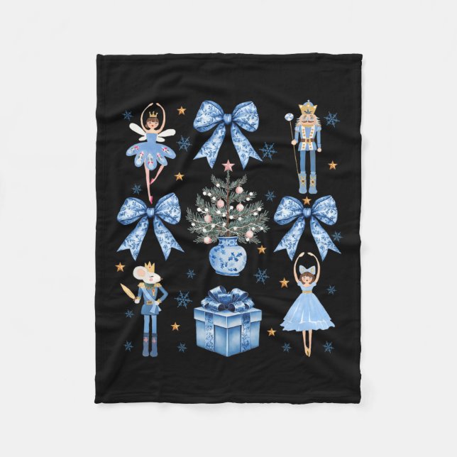 Coquette Blue Bow Nutcracker Xmas Frohe Weihnachte Fleecedecke (Vorderseite)