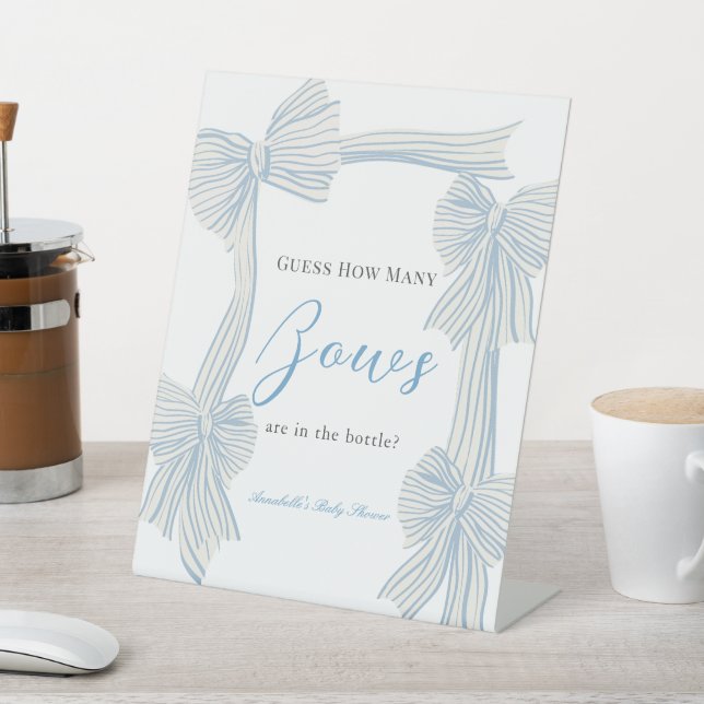 Coquette Blue Bow/Ribbon Baby Dusche Wie viele Bow Sockelschild (In SItu)