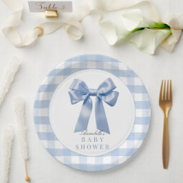Coquette Blue Bow Ribbon Boy Baby Dusche Pappteller