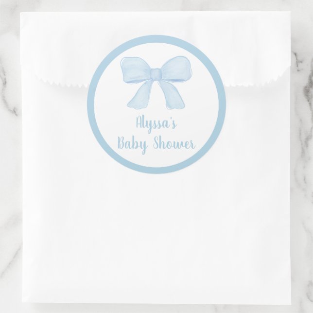 Coquette Blue Boy Bow Baby Dusche Runder Aufkleber (Tasche)
