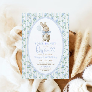 Coquette Blue Bunny Vintag Rabbit 1. Geburtstag Einladung