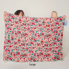 Coquette Blumenrosa und aquamarine Monogramm Fleecedecke