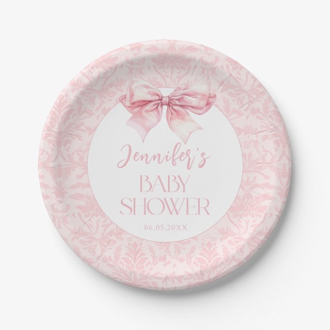 Coquette Blush Pink Bow Baby Girl Dusche Pappteller (Vorderseite)