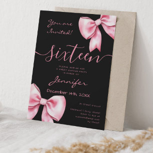 Coquette Blush Pink Bow Sweet 16 Party Schwarz Einladung