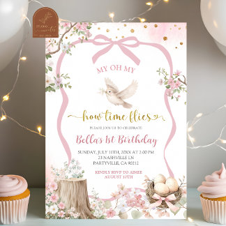 coquette blush pink Spring bird birthday Einladung