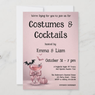 Coquette-Bogen Pink Drink & Fledermäuse Halloween- Einladung