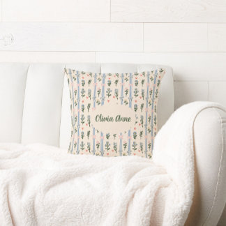 Coquette Botanical Pink Bow Custom Name Nursery Kissen