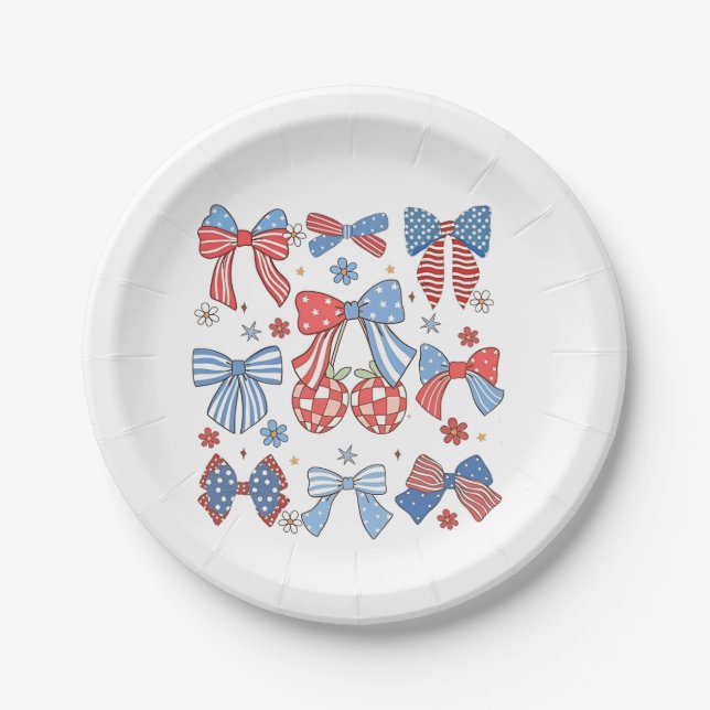 Coquette Bow 4. Juli USA Patriotic Pappteller (Vorderseite)