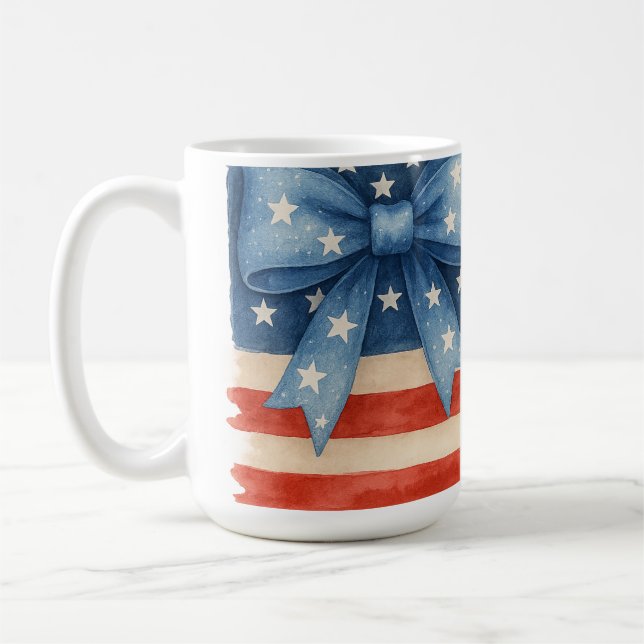 Coquette Bow American Flag Wasserfarbe 4. Juli Kaffeetasse (Links)