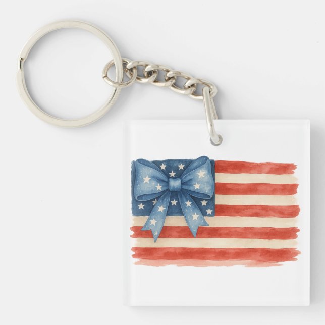 Coquette Bow American Flag Wasserfarbe 4. Juli Schlüsselanhänger (Vorderseite)