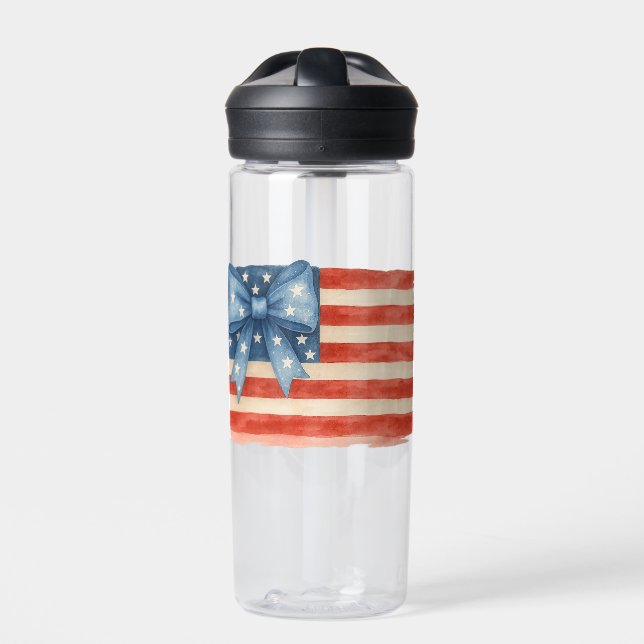 Coquette Bow American Flag Wasserfarbe 4. Juli Trinkflasche (Vorderseite)