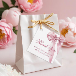 Coquette Bow Baby Shower Fevor Tags - Elegantes Ro Geschenkanhänger