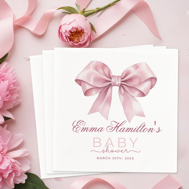 Coquette Bow Baby Shower Napkins - Elegantes Rosa  Serviette (Baby Shower Party Napkins)