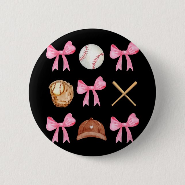 Coquette Bow Baseball Mama Baseball Mama Mütter Da Button (Vorderseite)