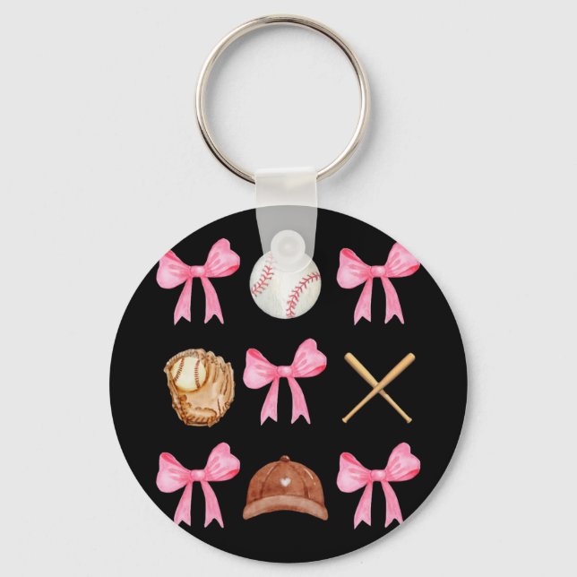 Coquette Bow Baseball Mama Baseball Mama Mütter Da Schlüsselanhänger (Vorderseite)
