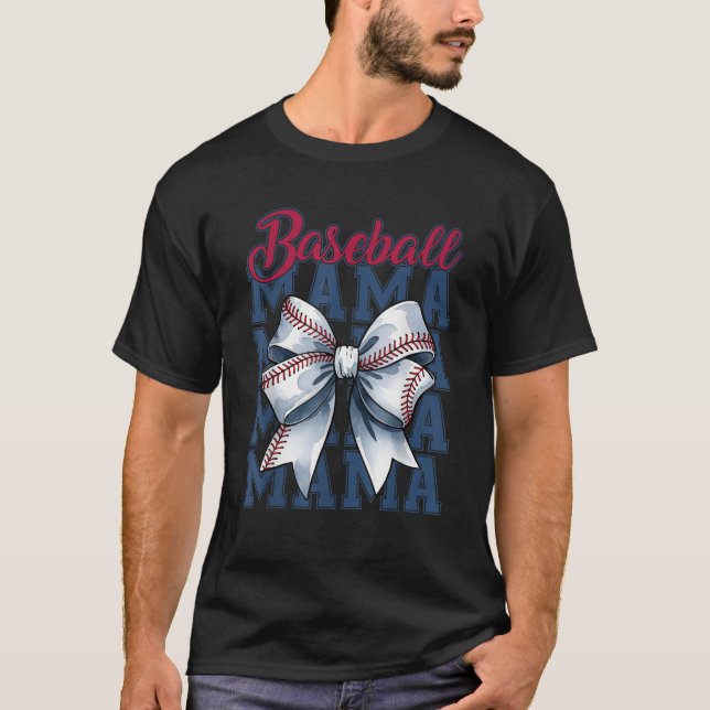 Coquette Bow Baseball Mama Mama Game Day Trendy Mo T-Shirt (Vorderseite)