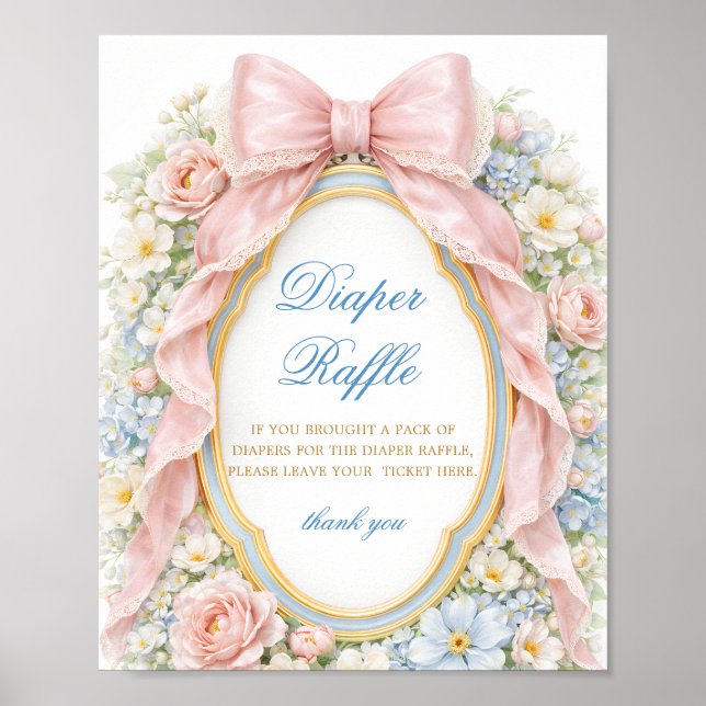 Coquette Bow Bloom Baby Shower Diaper Raffle Poster (Vorne)
