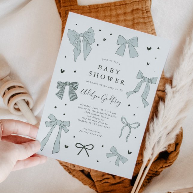 Coquette Bow Blue Baby Dusche Einladung (Von Creator hochgeladen)