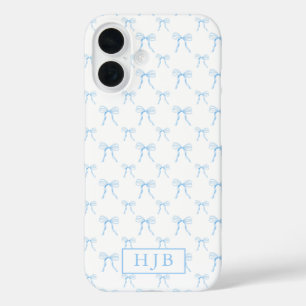 Coquette Bow Blue Monogram Initial iPhone 16 Fall Hülle